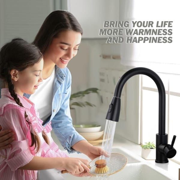 Black Kitchen Faucet, Stainless Steel Pull Down Sprayer Sink Mixer Tap, 2 Spray Modes, High Arc Spout