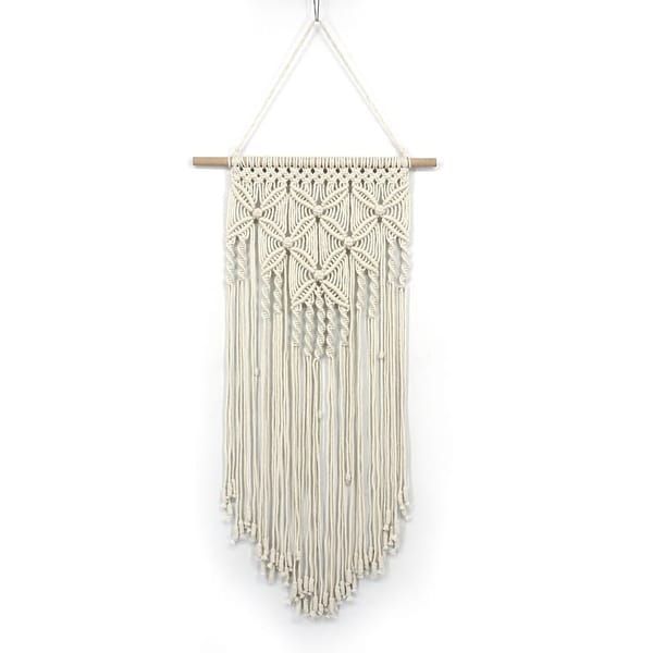 Large White Macrame Wall Hanging, Boho Woven Tapestry Wall Art, 16 x 27.6 Inch Bohemian Wall Decor for Living Room & Bedroom