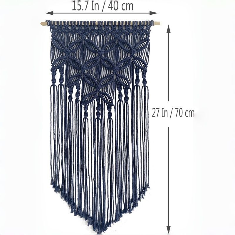 Navy Blue Large Macrame Wall Hanging, Boho Woven Tapestry Wall Art, 40 x 70 cm Bohemian Wall Decor for Living Room & Bedroom