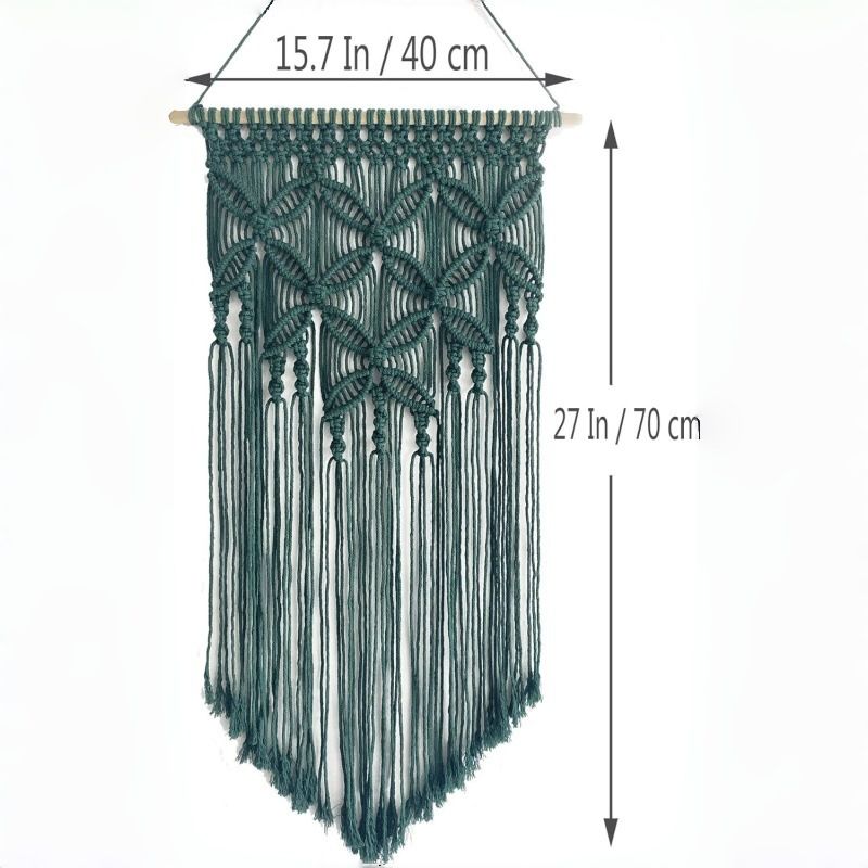 Dark Green Large Macrame Wall Hanging, Boho Woven Tapestry Wall Art, 40 x 70 cm Bohemian Wall Decor for Living Room & Bedroom
