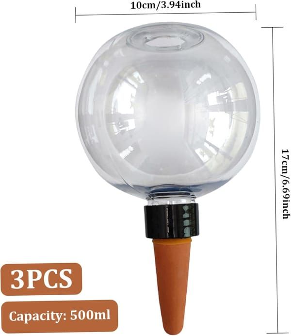 3Pcs Plant Watering Globes, 500ml Self Watering Spikes, Clear Automatic Plant Waterer for Indoor Potted Plants