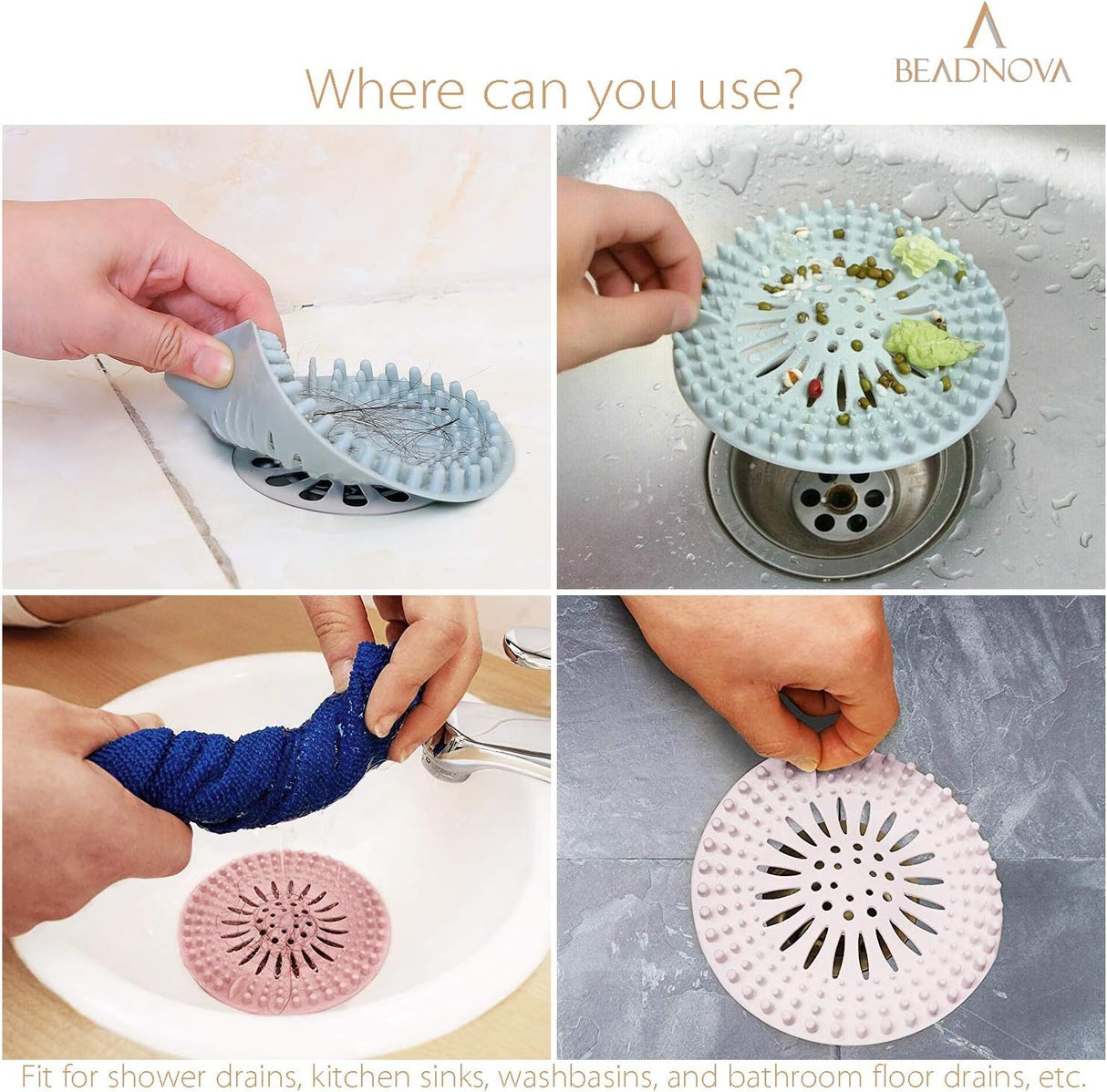 Drain Hair Catcher Cover Silicon Shower Drain Hair Trap Universal Stopper for Shower Bathroom Bathtub Kitchen Tub (Mix Colors, 4 Pack)