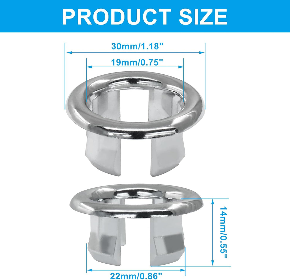 6 Pack Sink Overflow Ring Round Basin Trim Drain Cap Cover Sink Basin Trim Overflow Cover Hole Insert in Cap for Kitchen Bathroom, Chrome