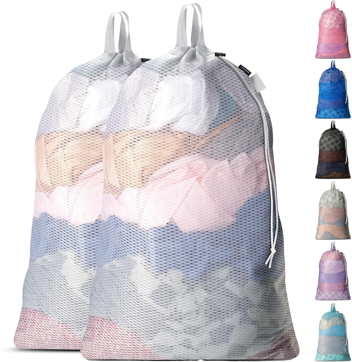 Extra Large Mesh Laundry Bags 2-Pack – Heavy Duty, Machine Washable Laundry Bag with Handles & Shoulder Strap, Odor Resistant, for College Dorm, Travel, Bedding & Clothes Storage, White