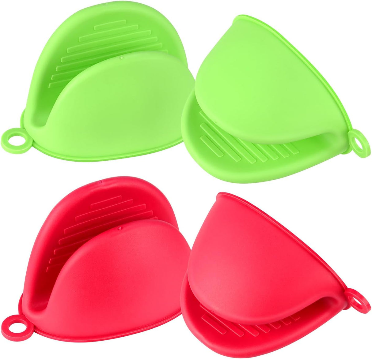 2 Pairs Mini Oven Gloves, Silicone Oven Mitts Heat Resistant, Silicone Potholders Cooking Pinch for Kitchen Cooking & Baking (Red and Green)