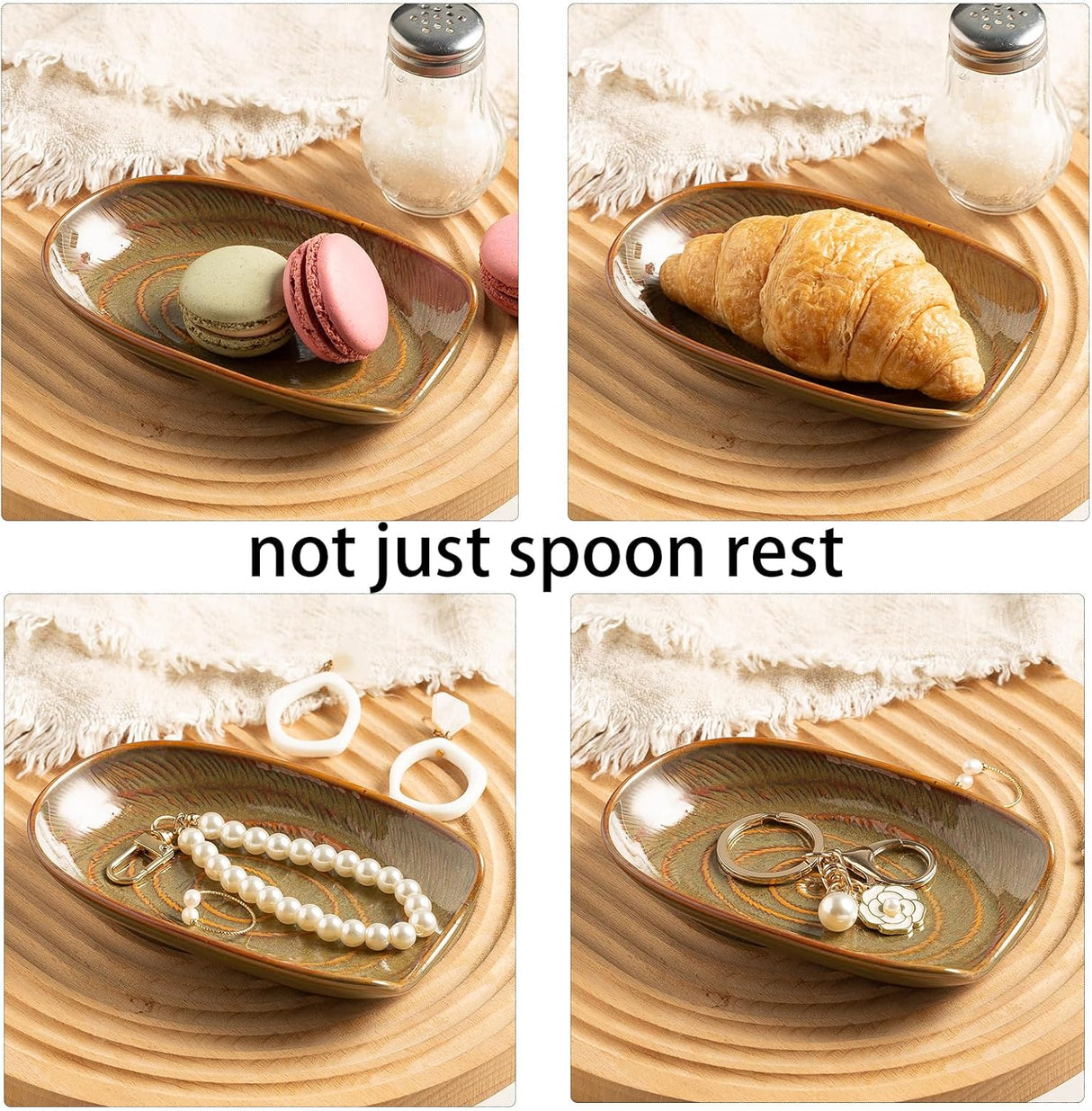 Ceremic Spoon Rest for Stove Top, Spoon Holder for Kitchen Counter, Coffee Spoon Rest, Cooking Utensil Rest for Ladles, Kitchen Decor, Housewarming Gifts, 1 pack (brown)