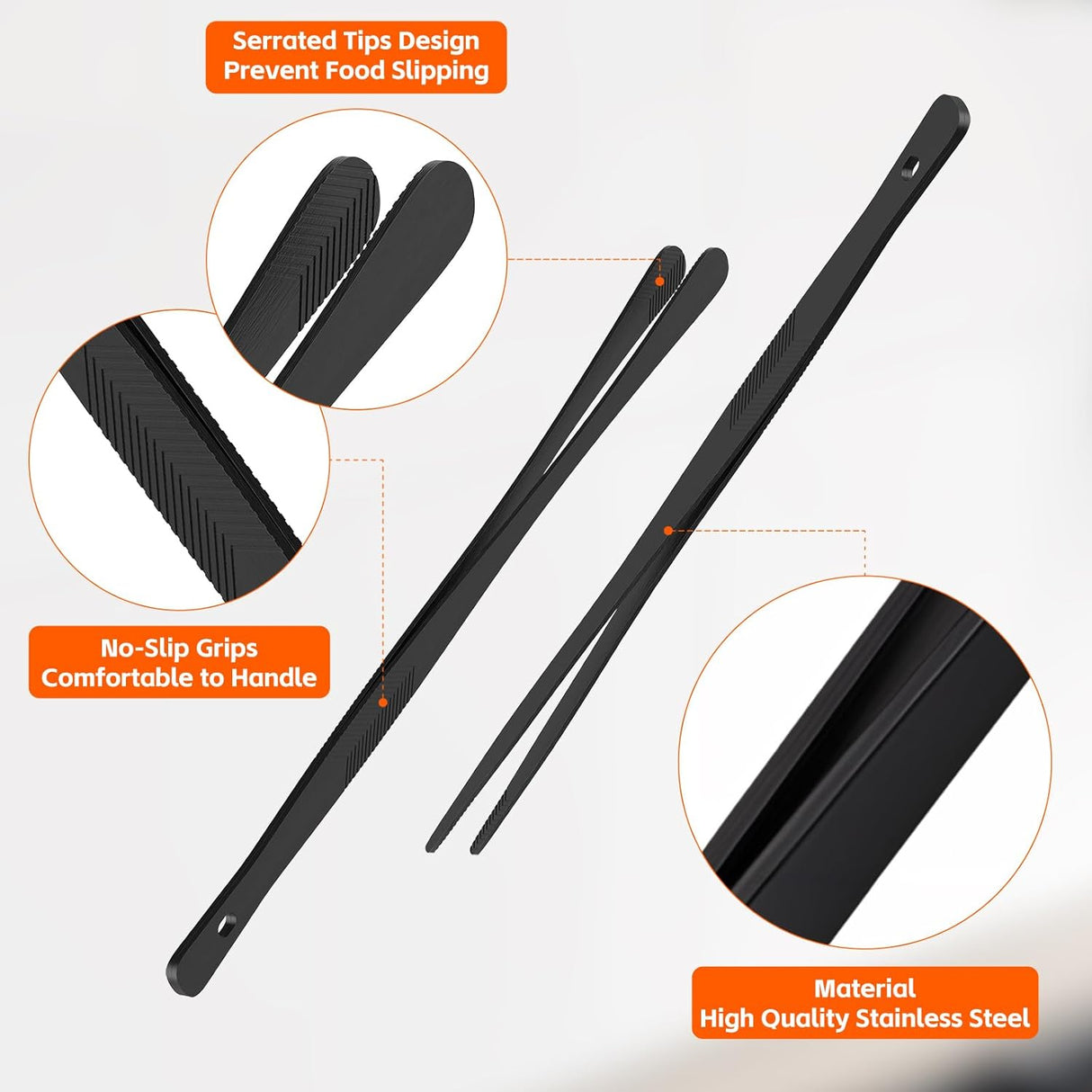 Kitchen Tongs for Cooking - 2PCS 12" Stainless Steel Cooking Tongs Tweezers, Metal Fine Kitchen Utensils with Precision Serrated Tips, Professional Chef Tweezers for Serving, BBQ, Pasta, Salad
