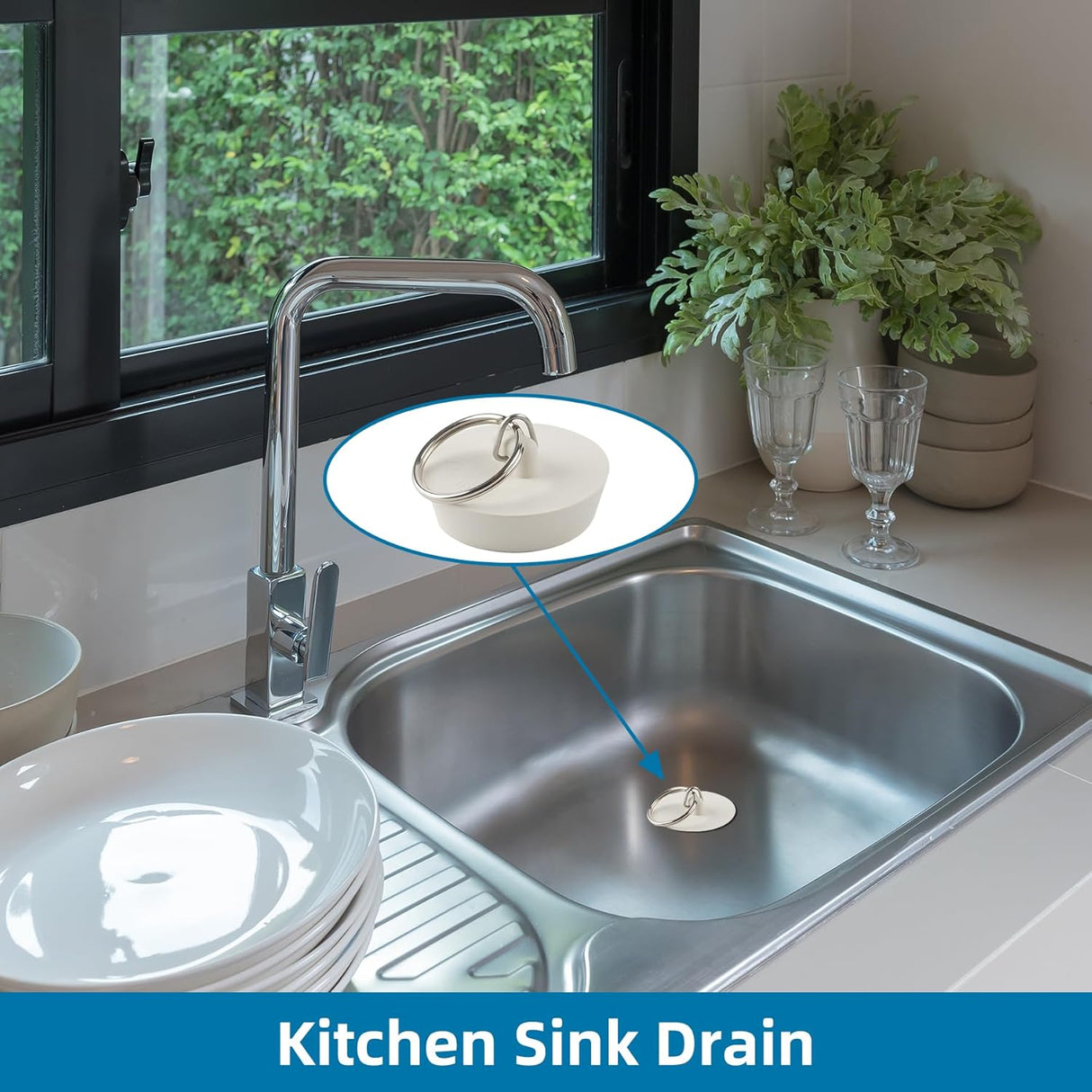 6 Pieces Drain Stopper, Rubber Kitchen Sink Drain, Sink Stopper Drain Plug with Pull Ring for Kitchen, Bathtub, Bathroom and Laundry Sink in 6 Different Sizes, White