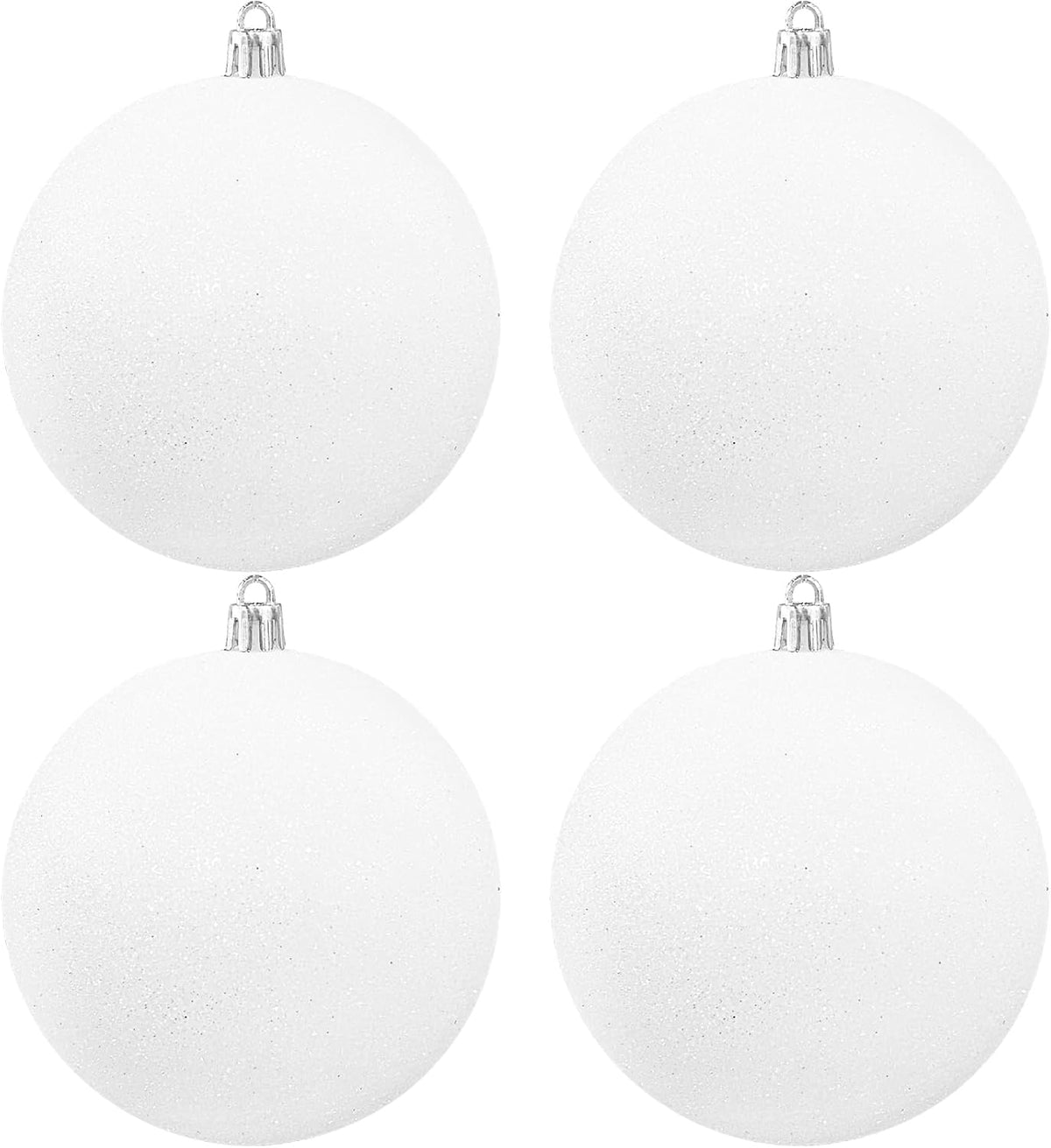 Large 4 in White Glitter Christmas Ornament Balls(4 Pcs),Xmas Sequin Christmas Ball,White Sparkly Hanging Ball Ornament for Tree Home Wedding Party Decor,Winter Theme Tree Decoration