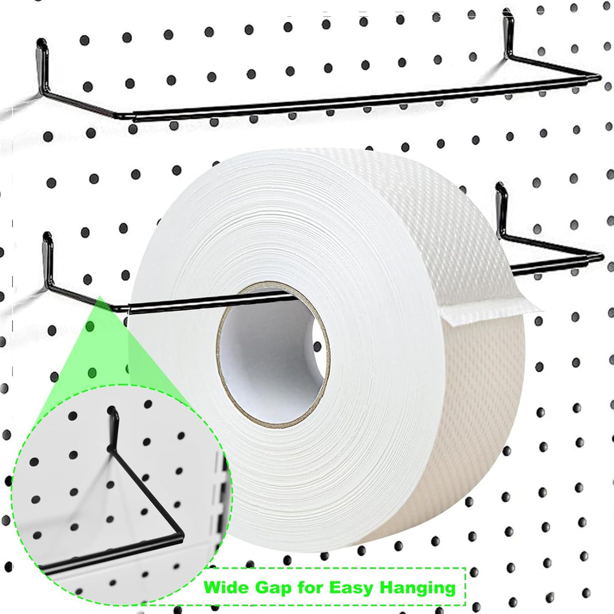2 Pack Pegboard Towel Holder Pegboard Hooks for Paper Towels, Kitchen Towels, Stickers, Tapes Great Peg Board Organizer Accessories for Workshop, Garage, Kitchen