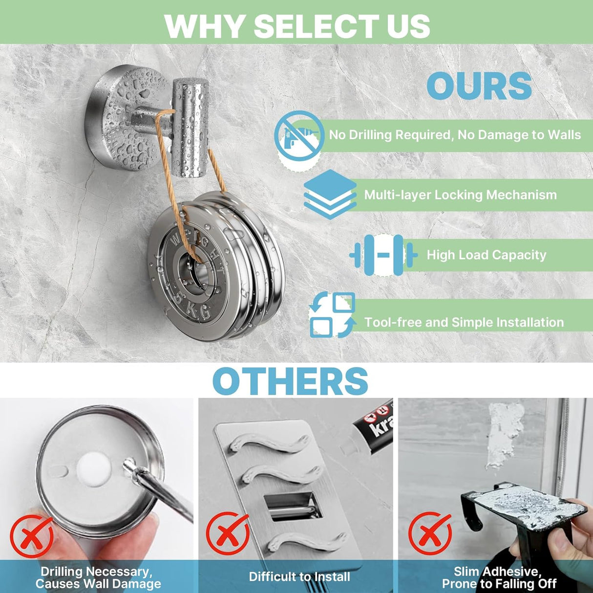 2 Pack Heavy Duty Sucti Cup Hooks - No Drill Shower Hooks for Bathroom, Kitchen & Glass Doors, Wall-Mounted Towel Holder, Hanging Hanger for Robes, Strg Hold Tile, Window, Mirrors - Silver