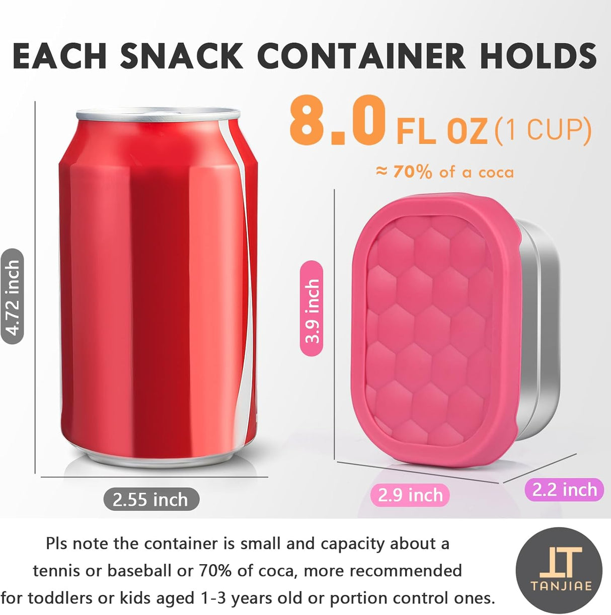 Small (1 CUP) Stainless Steel Snack Containers for Kids | Easy Open Leak Proof Food Containers with Silicone Lids - Perfect l Toddler Lunch Box for Daycare and School (8oz)