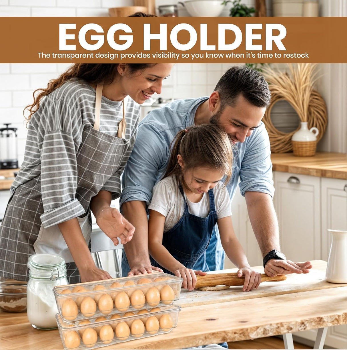 Pack of 2 - Egg Basket for fridge - Egg Holder for Fridge - 14 Egg Container With Lid & Handle, Egg Container For Refrigerator, Stackable Plastic Egg Tray with Lids (Clear)