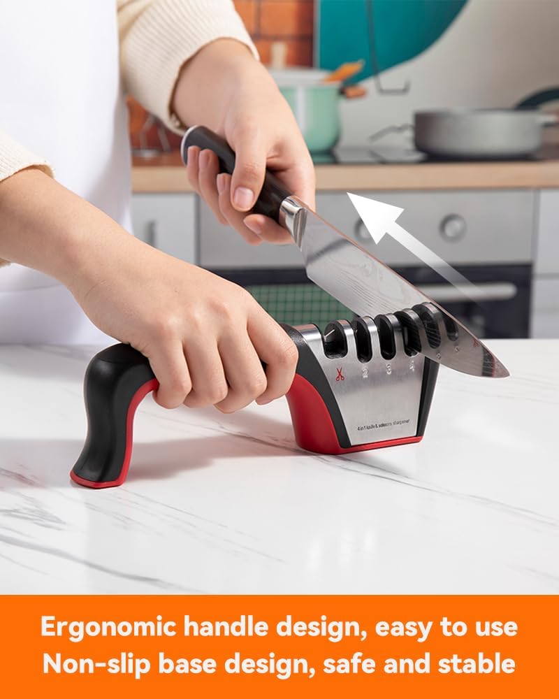 4-in-1 Knife Sharpener, Kitchen Knife Accessories for Ceramic Knives, Steel Knives and Scissors, Aiding in Repair, Restoration, and Polishing of Blades