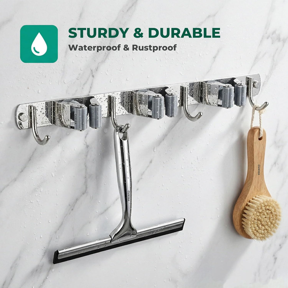 Mop and Broom Holder Wall Mount, Upgraded Broom Organizer Wall Mount, Stainless Steel Broom Hanger Wall Mount for Home Kitchen Garden Laundry Garage (3 Racks with 4 Hooks)