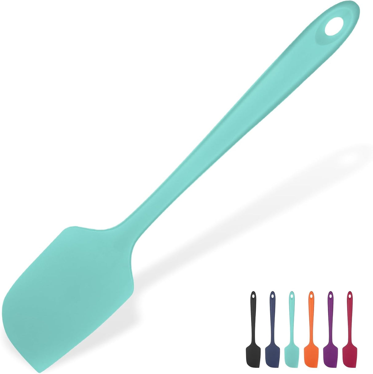 Heat Resistant Silicone Large Spatula: 600ºF High Heat Flexible 11.38in Silicon Mixing Stirring Cooking Scraping Baking Bowl Scraper Seamless Spreader for Kitchen Nonstick Cookware (Aqua Sky)