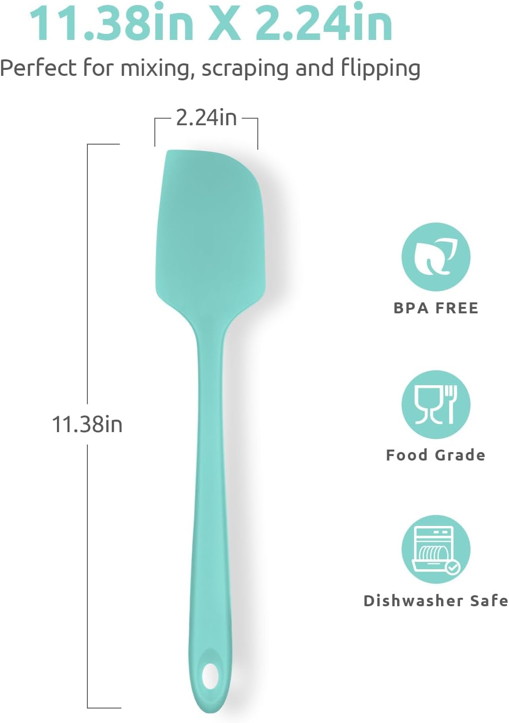 Heat Resistant Silicone Large Spatula: 600ºF High Heat Flexible 11.38in Silicon Mixing Stirring Cooking Scraping Baking Bowl Scraper Seamless Spreader for Kitchen Nonstick Cookware (Aqua Sky)