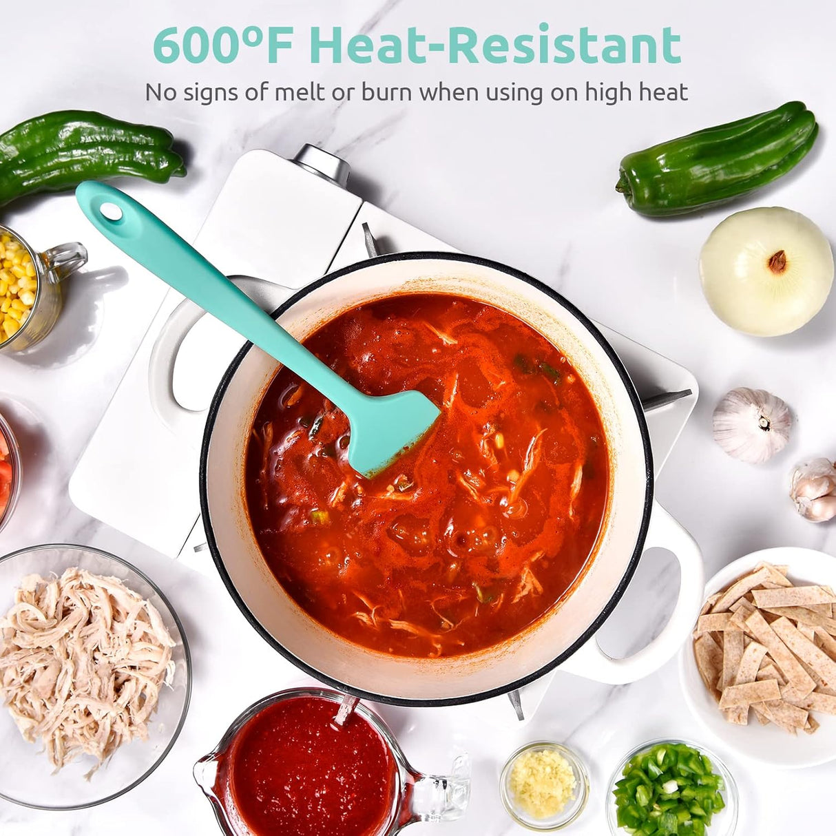 Heat Resistant Silicone Large Spatula: 600ºF High Heat Flexible 11.38in Silicon Mixing Stirring Cooking Scraping Baking Bowl Scraper Seamless Spreader for Kitchen Nonstick Cookware (Aqua Sky)
