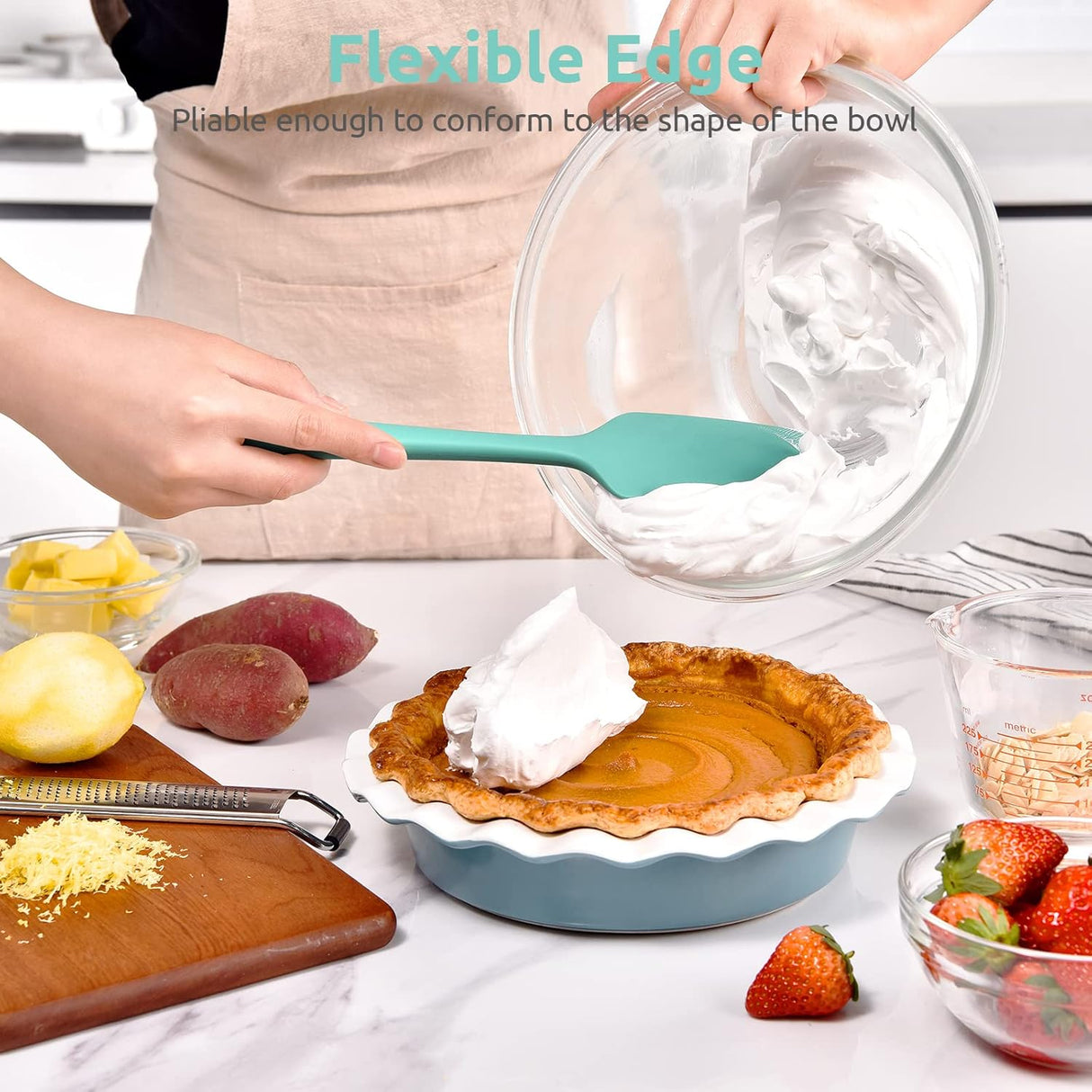 Heat Resistant Silicone Large Spatula: 600ºF High Heat Flexible 11.38in Silicon Mixing Stirring Cooking Scraping Baking Bowl Scraper Seamless Spreader for Kitchen Nonstick Cookware (Aqua Sky)