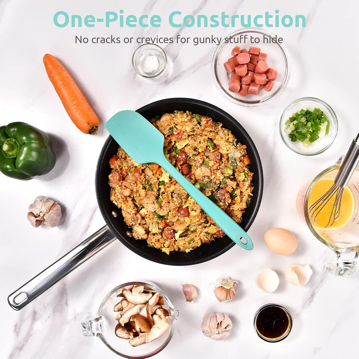 Heat Resistant Silicone Large Spatula: 600ºF High Heat Flexible 11.38in Silicon Mixing Stirring Cooking Scraping Baking Bowl Scraper Seamless Spreader for Kitchen Nonstick Cookware (Aqua Sky)
