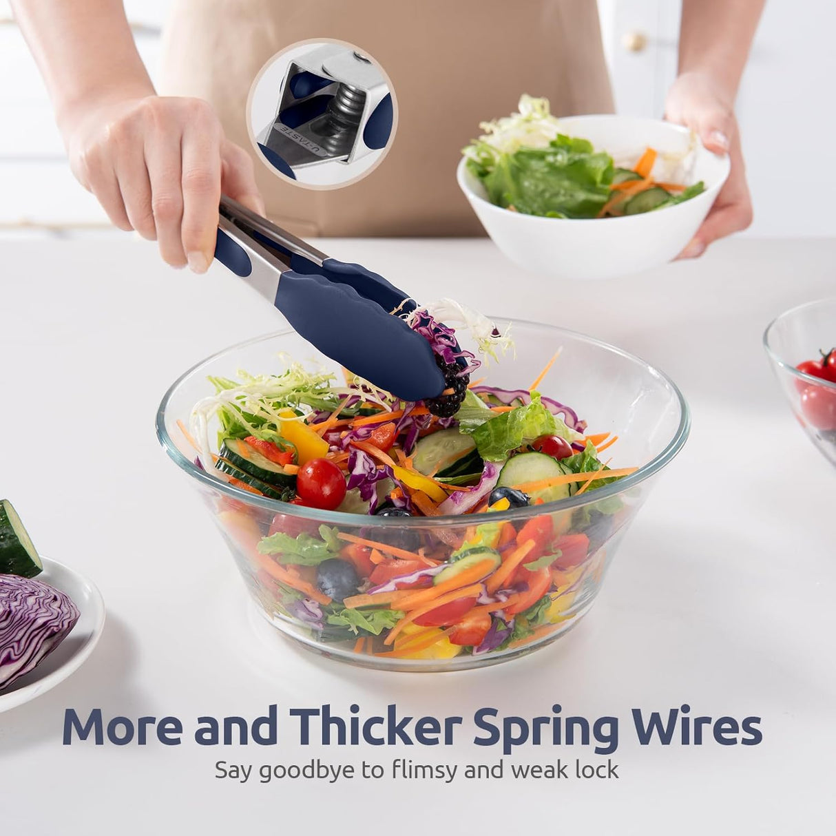 480ºF Heat Proof Kitchen Tong: 7" Silicone Cooking Tong with Firm Sealed Non Stick Rubber Tips & Silicon Coated 18/8 Stainless Steel Handle & Smooth Locking for Serving Salad (Midnight Blue)