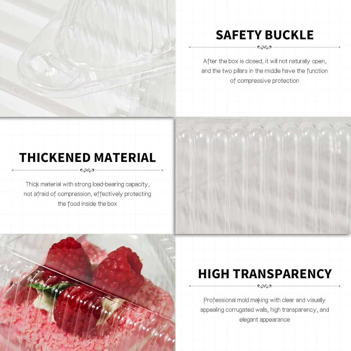 100Pcs Cake Slice Containers,Pie Slice Containers for 6”-8” Diameter Cake or Pie Slices,Individual Cheesecake Containers,Plastic Boxes for Take Out Packaging, Bakery and Cafe Cake Carriers
