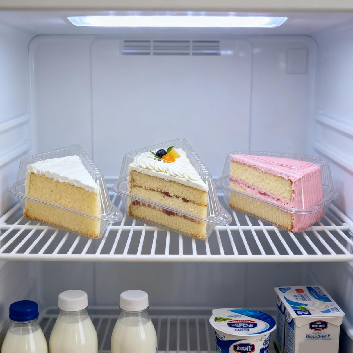 100Pcs Cake Slice Containers,Pie Slice Containers for 6”-8” Diameter Cake or Pie Slices,Individual Cheesecake Containers,Plastic Boxes for Take Out Packaging, Bakery and Cafe Cake Carriers