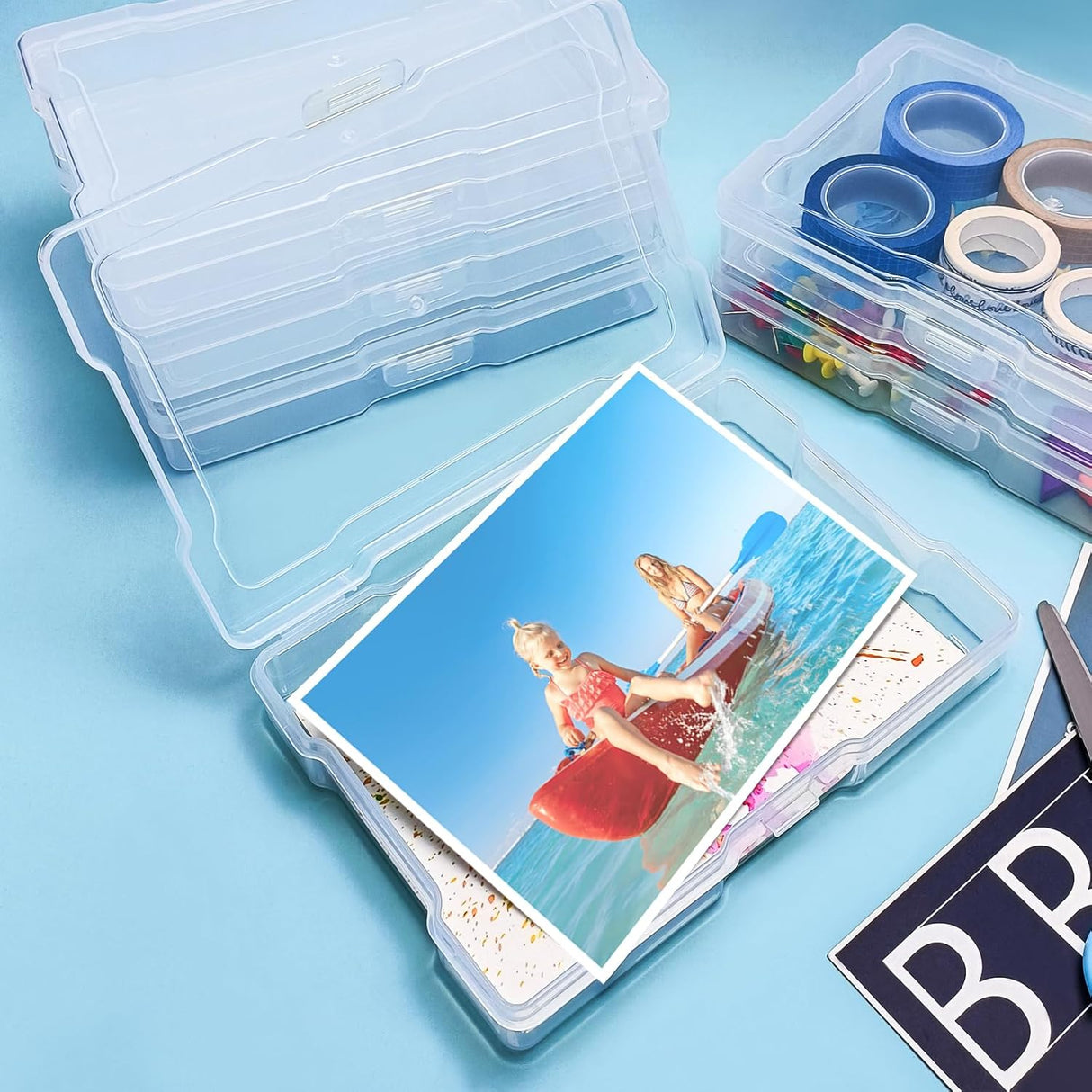 6Pcs Photo Storage Containers,Photo Storage Craft Keeper,4" x 6" Photo Storage Boxes,Plastic Photo Case for Cards,Stamps,Pictures,Photos,Scrapbooking (6)