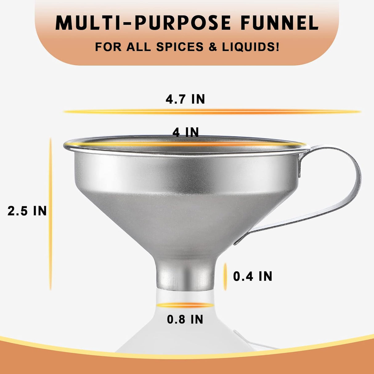 18/8 Stainless Steel Spice Funnel with Handle for Spice Jars - Professional Grade Kitchen Tools