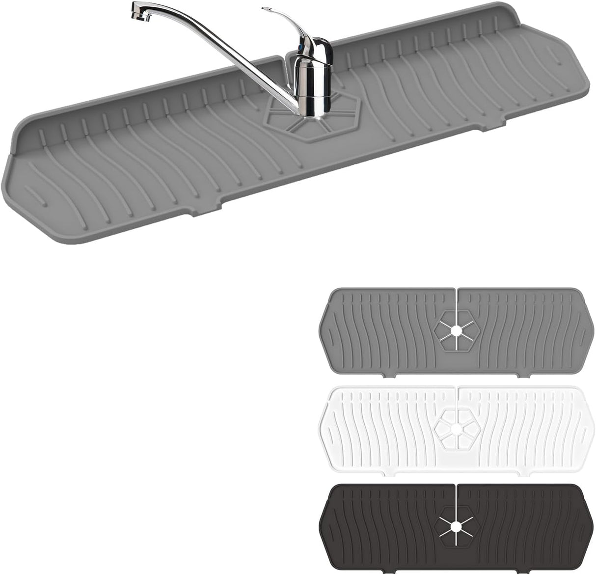 Sink Drain Mat Behind Faucet,Faucet Guard Draining Mat, 90° Foldable Tap Draining Mat for Kitchen Sink with 2 Water Ports, Faucet Drain Mats for Kitchen, Bathroom, etc (Gray, 17.7"*5.78")