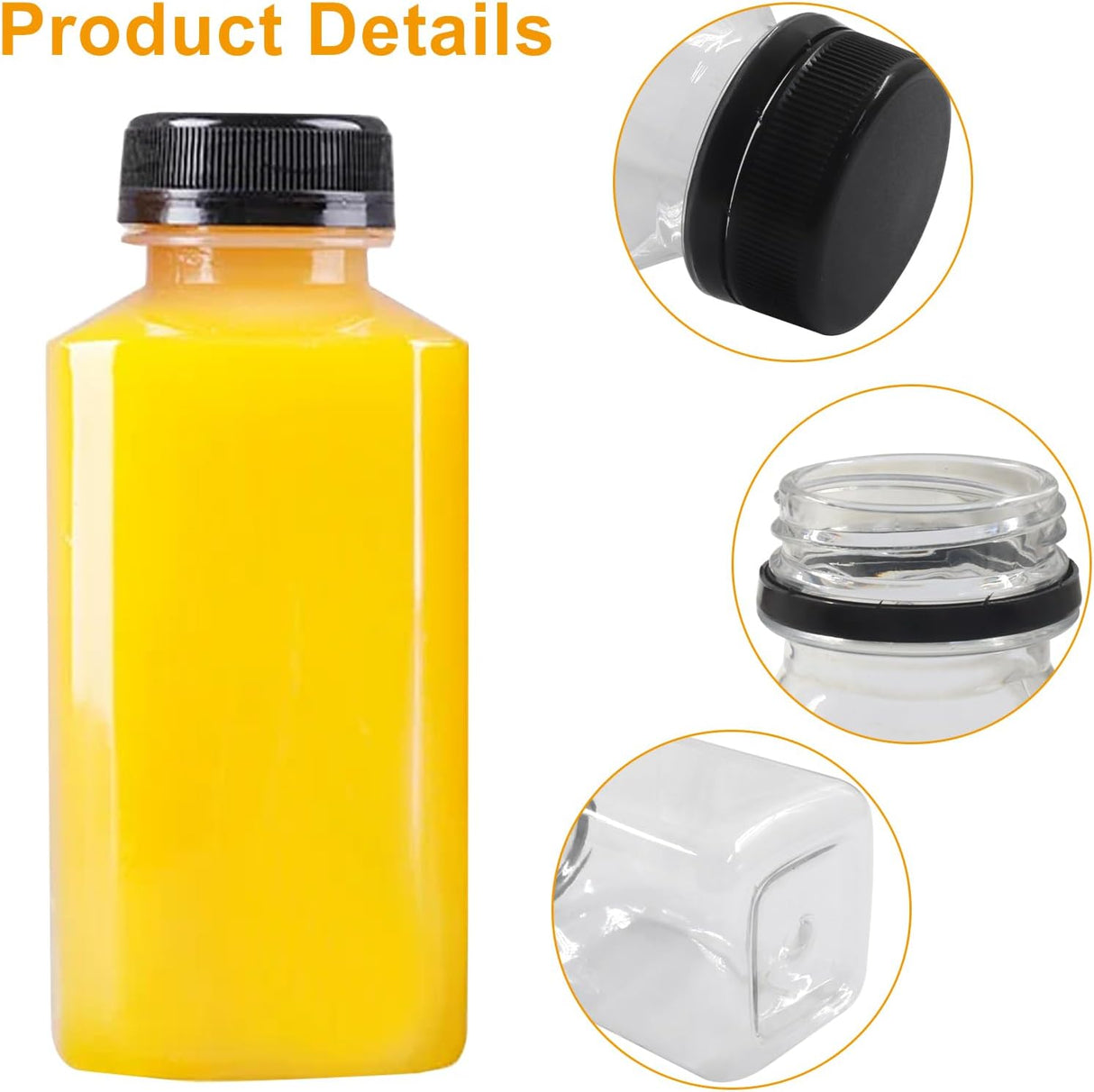 10 Pack 4oz Plastic Juice Bottles, Reusable Beverage Containers Clear with Black Lids, Versatile Drink Containers for Juice, Smoothies, Milk and Homemade Beverages, 120 mL