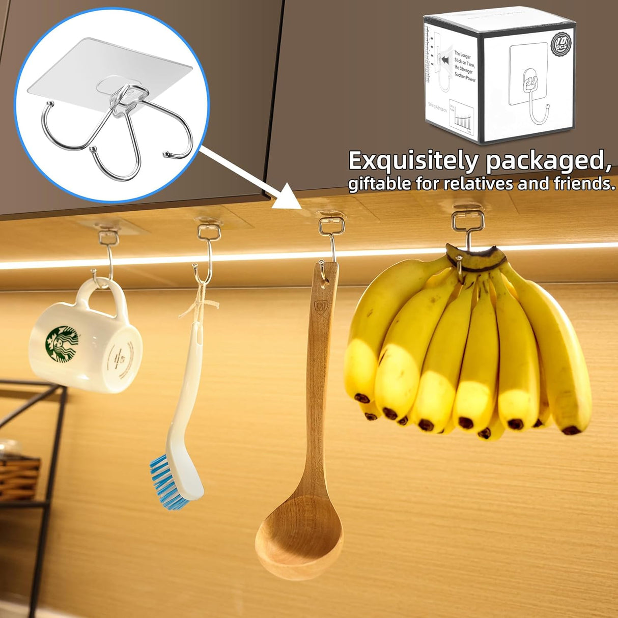 10-Pack All-Purpose Large Adhesive Hooks for Hanging, Banana Hook, Heavy Duty Adhesive Hooks 37 lb(Max), Sticky Wall Hook fit Home, Bathroom, Kitchen, Office and Outdoor