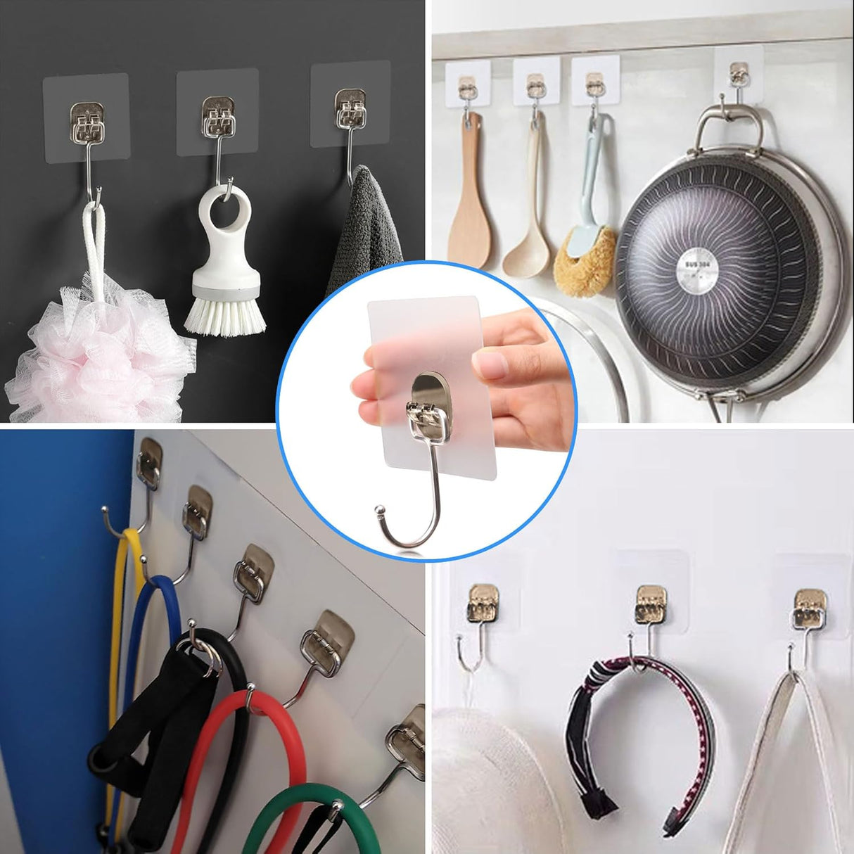 10-Pack Large Adhesive Hooks, Wreath Hangers, Heavy Duty Adhesive Hooks 37 lb(Max), Sticky Wall Hook fit Home, Bathroom, Kitchen, Office and Outdoor (Transparent Gray)
