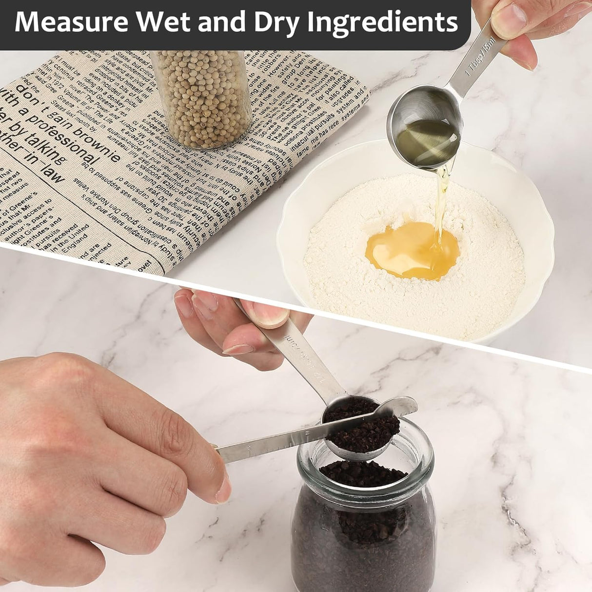 Stainless Steel Measuring Spoons Set with Leveler, 10 Pcs Mini Stackable Teaspoon & Tablespoon for Baking & Cooking, Kitchen Gadgets for Small Amount of Dry or Liquid Ingredients and Spices