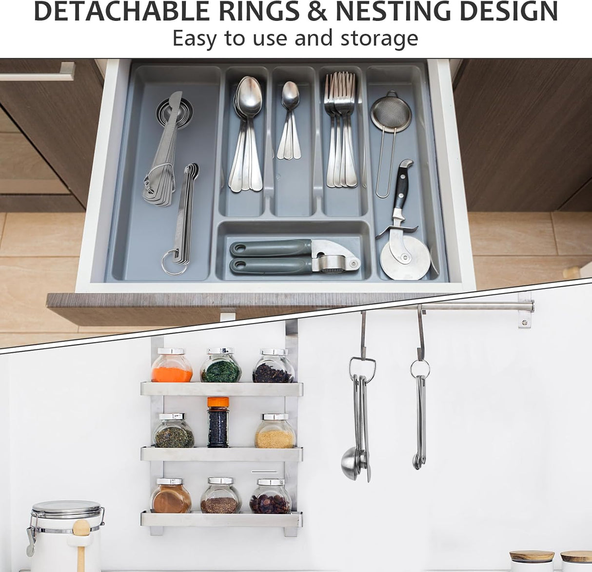 Stainless Steel Measuring Spoons Set with Leveler, 10 Pcs Mini Stackable Teaspoon & Tablespoon for Baking & Cooking, Kitchen Gadgets for Small Amount of Dry or Liquid Ingredients and Spices