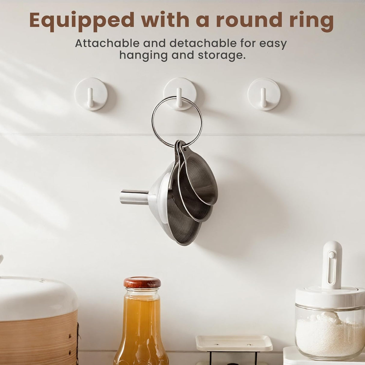 Kitchen Funnel, Stainless Steel Mini Funnel, Set of 3, Perfect for Transferring Liquids, Oils, Powders, Spices, with Round Ring and Cleaning Brush