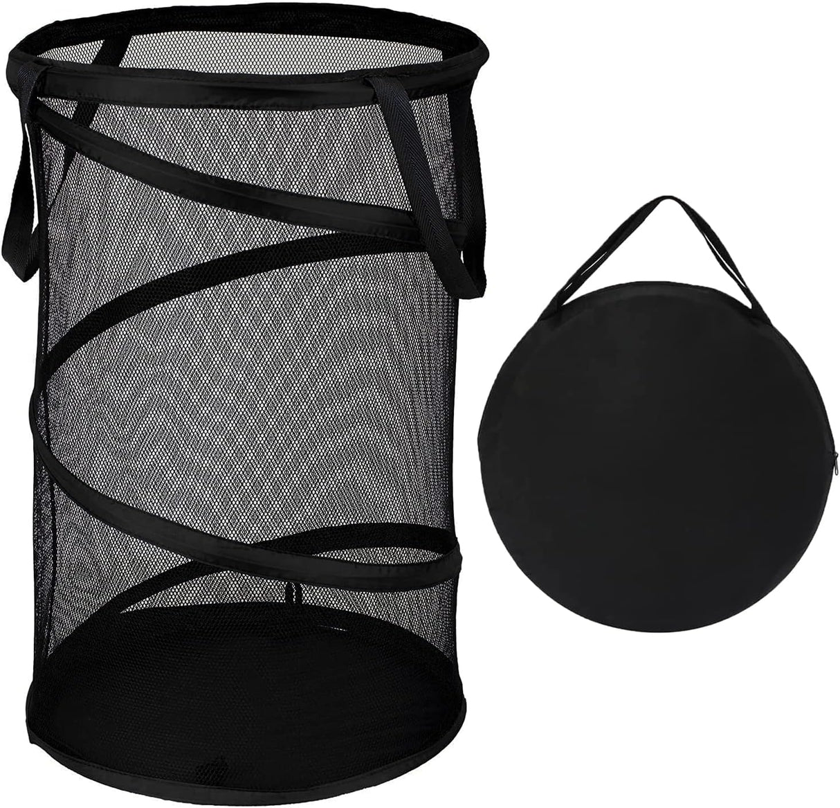 Collapsible Laundry Basket Foldable Mesh Pop Up Hamper with Handles for Laundry Room, Bathroom, Kids Room, College Dorm, Travel, Storage Organizer Black