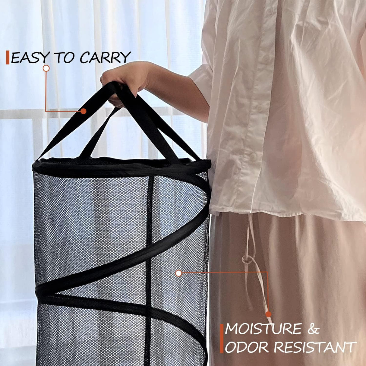Collapsible Laundry Basket Foldable Mesh Pop Up Hamper with Handles for Laundry Room, Bathroom, Kids Room, College Dorm, Travel, Storage Organizer Black