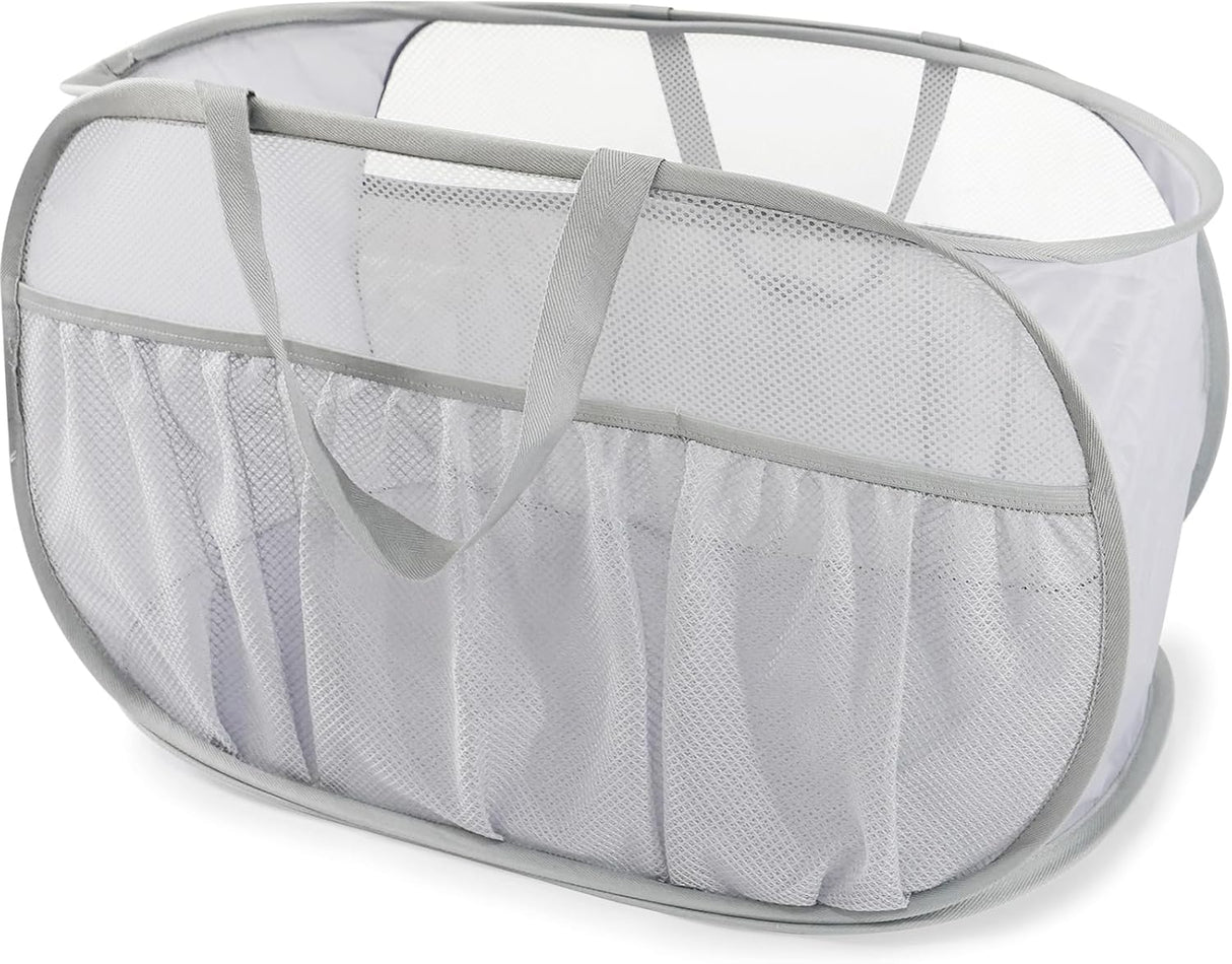 Collapsible Laundry Baskets, Upgrade Pop Up Laundry Hamper with Convenient Bags, Foldable Laundry Basket Mesh Light Weight, Easy to Carry Clothes Hampers for Laundry, Dorm, Toys, Travel Grey