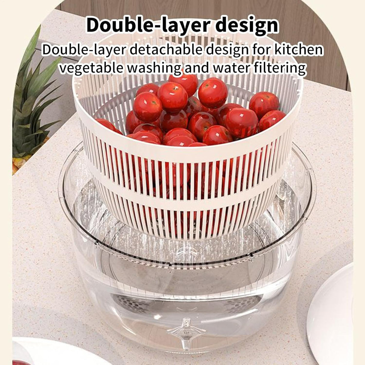 Multifunctional Salad Spinner with Colander Fast Drying Collapsible Vegetable Fruit Kitchen Tool