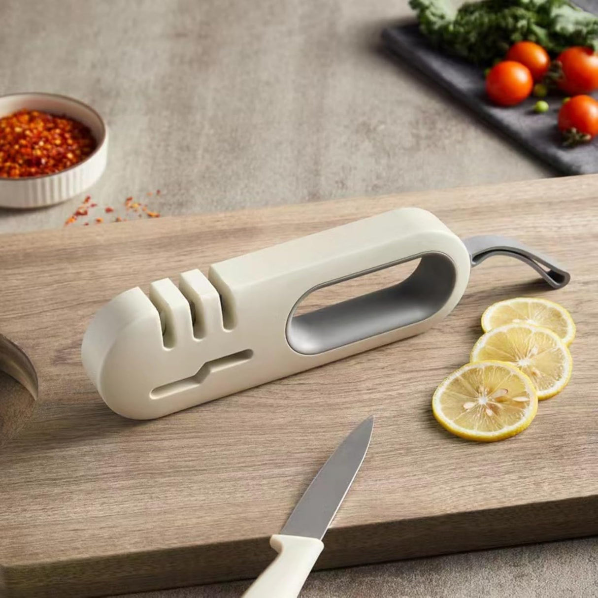 4-in-1 Kitchen Sharpener White Grey for Fruit Knives Steel Knives and Scissors