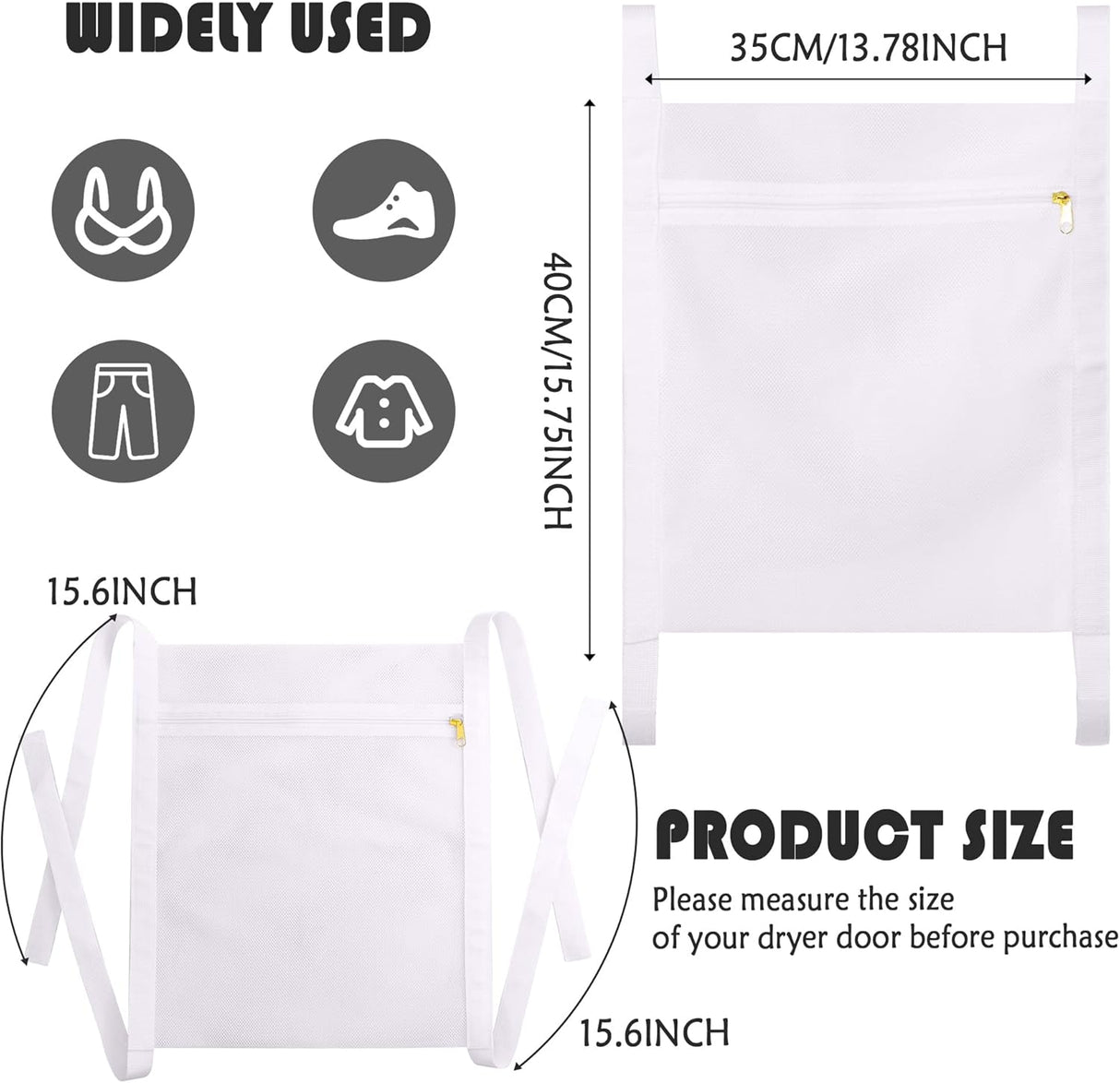 White Sports Shoe Washing and Drying Mesh Bag with Zipper and Straps - Durable Honeycomb Net Bag for Shoes Clothing Laundry - Reusable