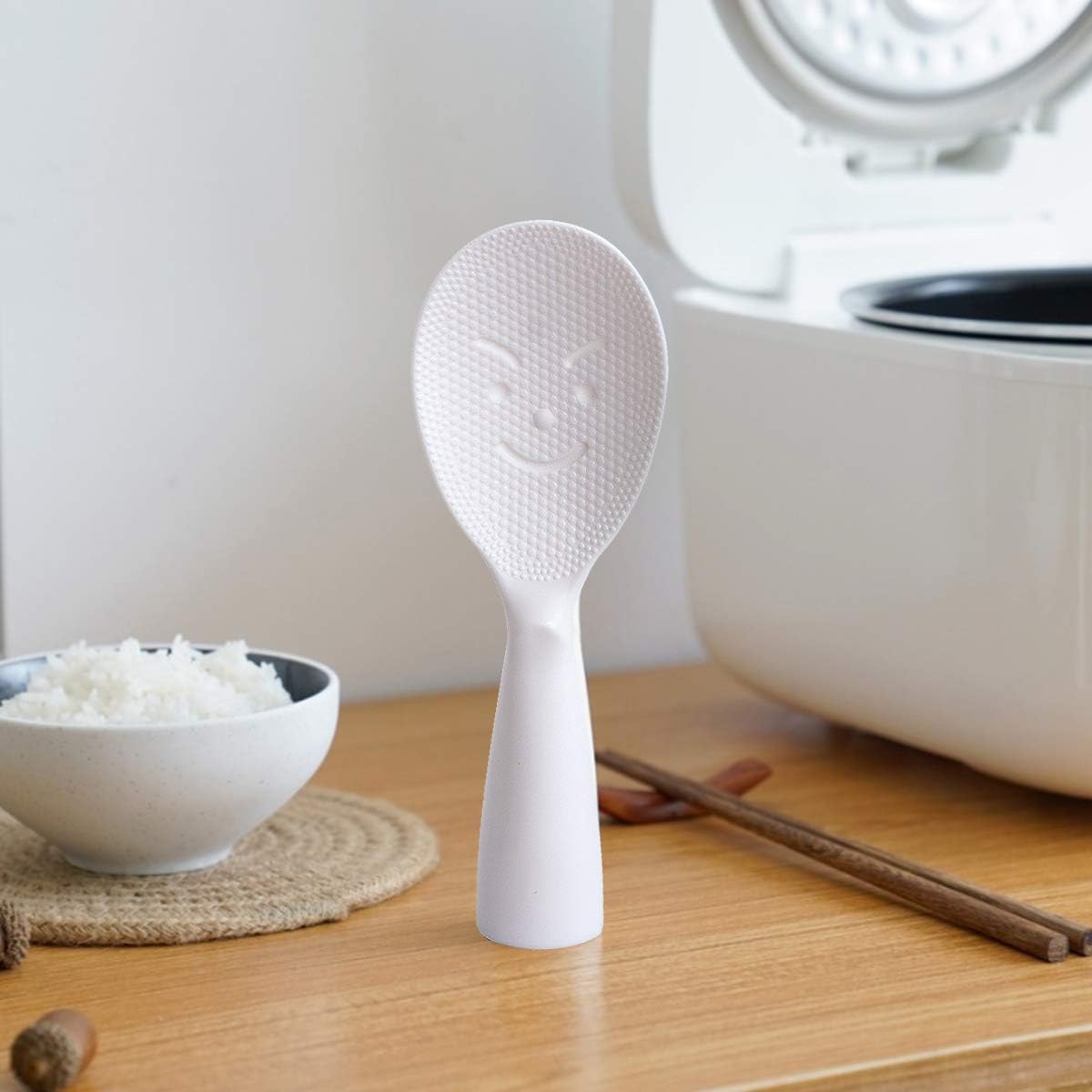 Standing Rice Spoon White Self-Standing Serving Spoon Kitchen Antiscald Rice Paddle