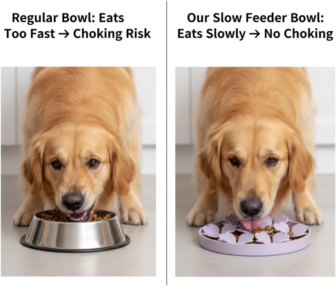 Slow Feeder Bowl for Cats and Dogs Yellow Anti-Choking Educational Pet Toy BPA-Free Silicone Bowl for Fast Eaters