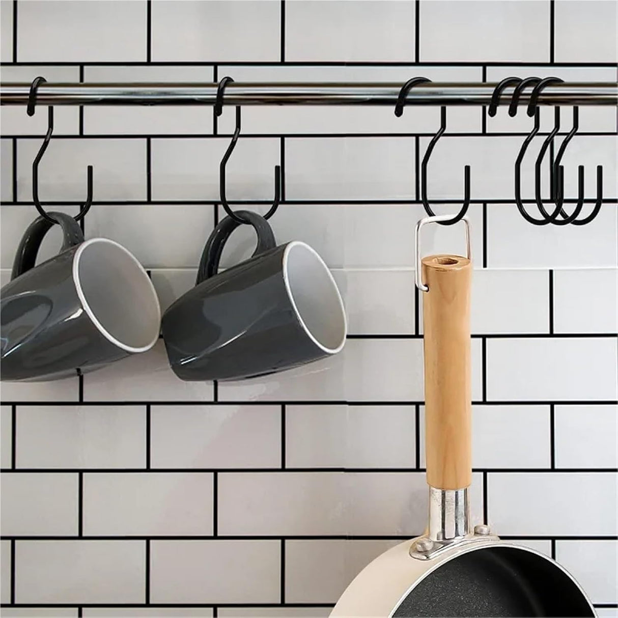 10 Black Stainless Steel Hooks for Kitchen Bathroom Garage