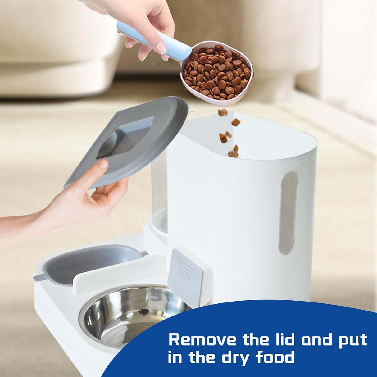 Automatic Pet Feeder and Water Bowl for Dogs and Cats - Grey - 1 Piece