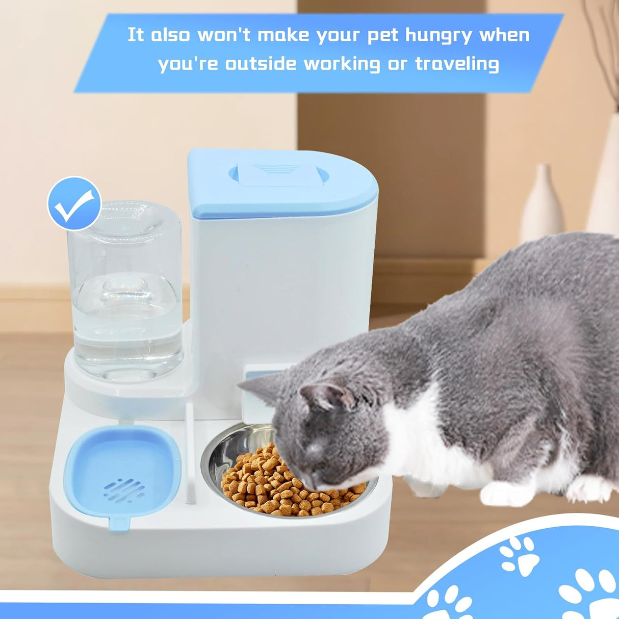 Automatic Pet Feeder and Water Bowl for Dogs and Cats - Blue