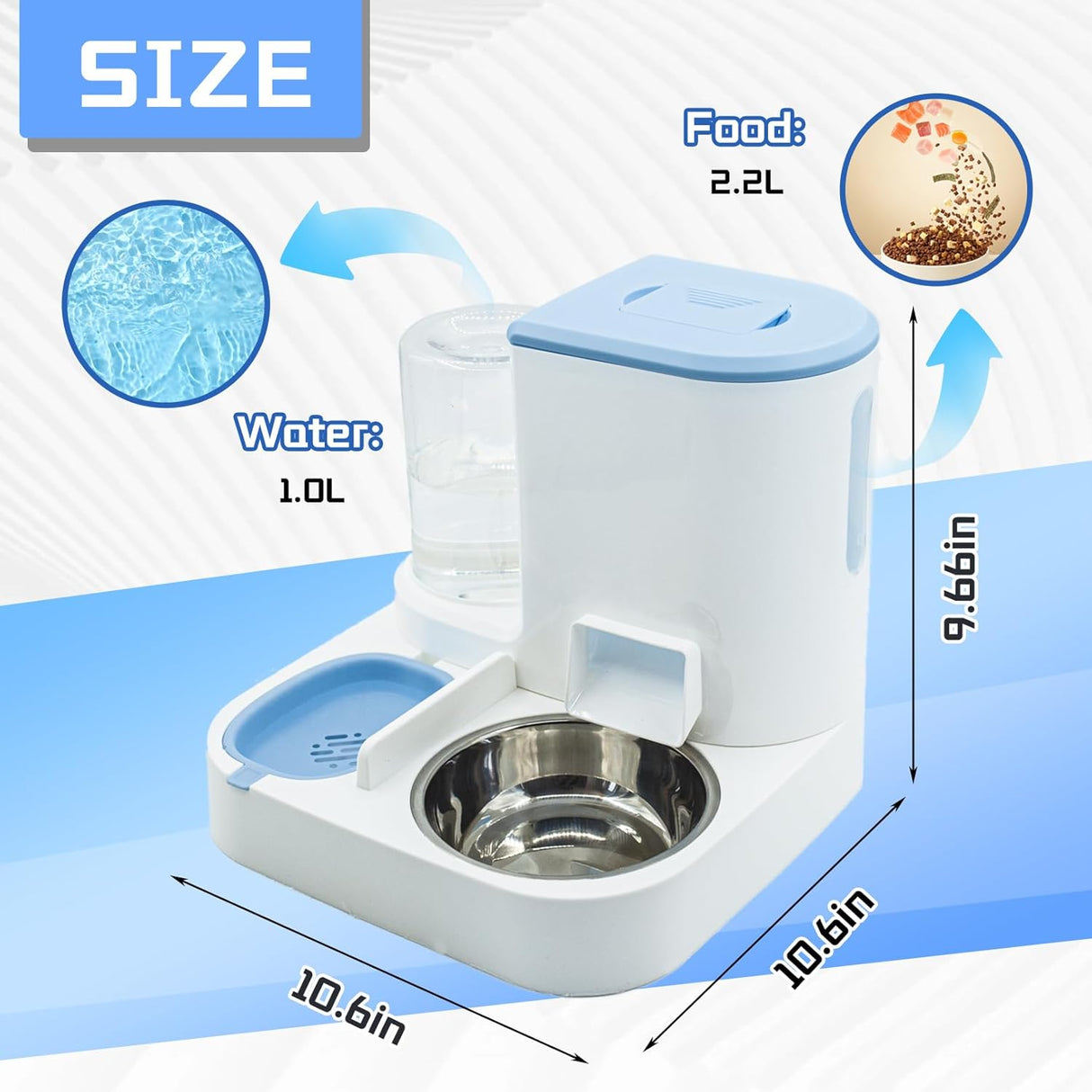 Automatic Pet Feeder and Water Bowl for Dogs and Cats - Blue
