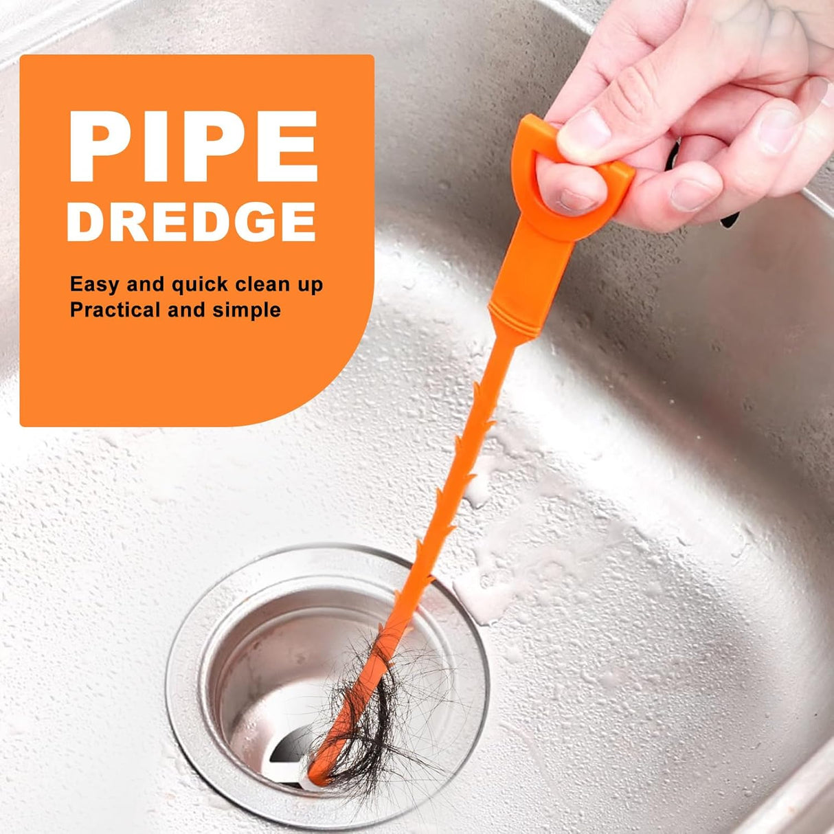 4 Pack Orange Drain Unblocker Flexible Reusable Hooks for Kitchen Bathroom Toilet Sink
