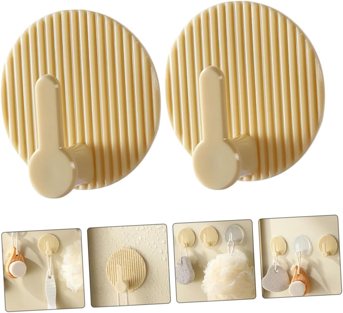 Self-Adhesive Wall Hooks 4 Pack Striped Design Beige for Bathroom Kitchen Bedroom